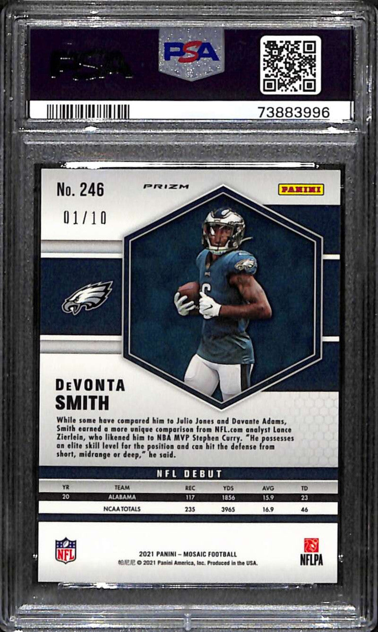 2021 Panini Mosaic Mosaic Gold Refractor 246 DeVonta Smith DEB Rookie 1/10 PSA 9