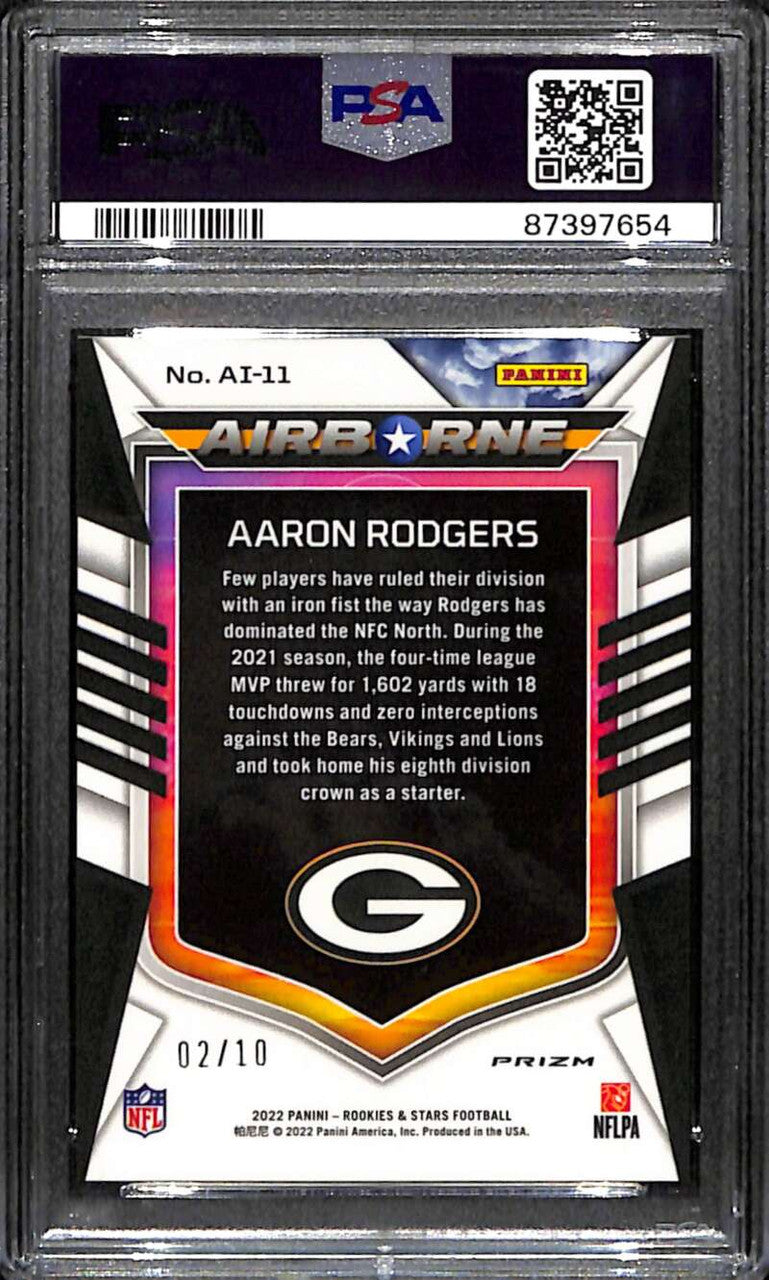 2022 Rookies and Stars Airborne Gold 11 Aaron Rodgers 2/10 PSA 10 GEM MT