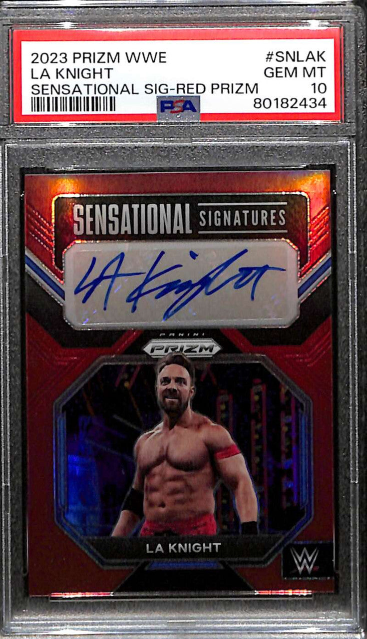 2023 Panini Prizm WWE Sensational Signatures Red LA Knight Auto 17/99 PSA 10 GEM