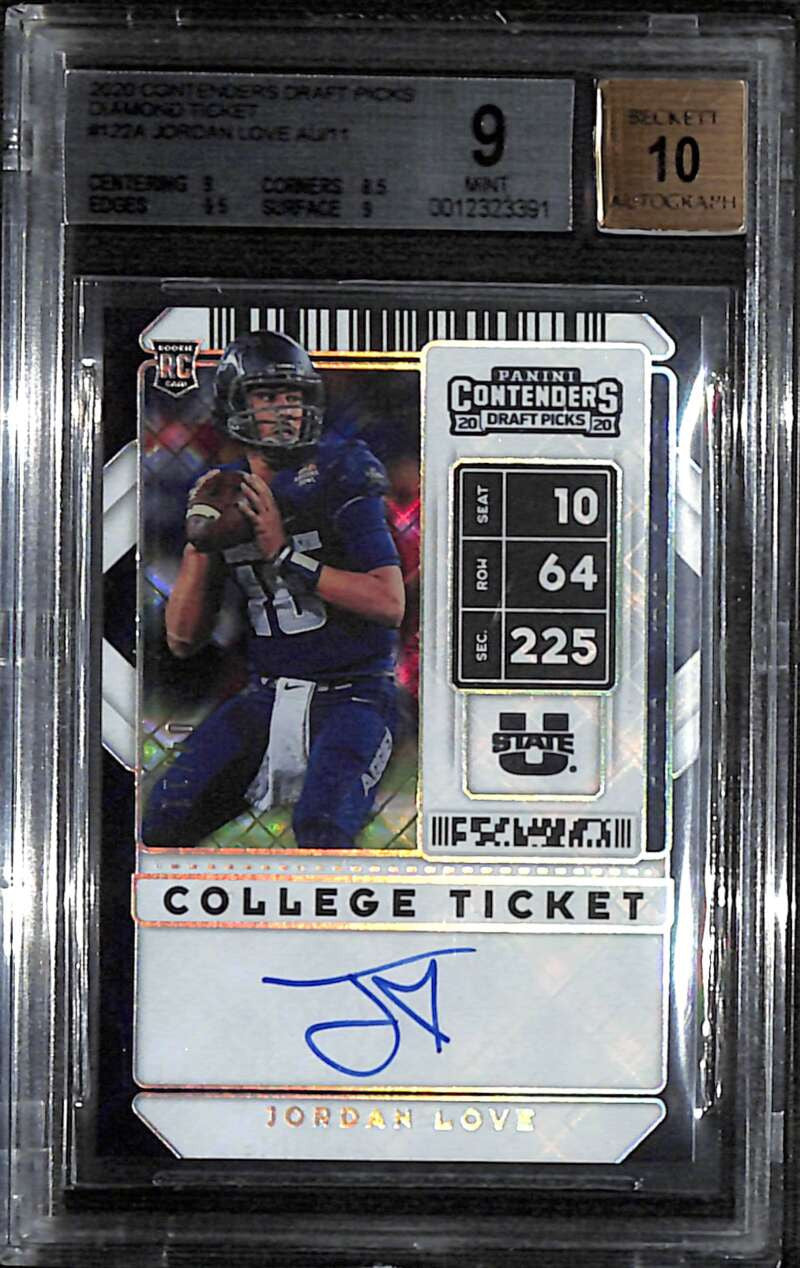 2020 Panini Contenders Draft Diamond Ticket Jordan Love RC Auto 4/11 BGS 9 10