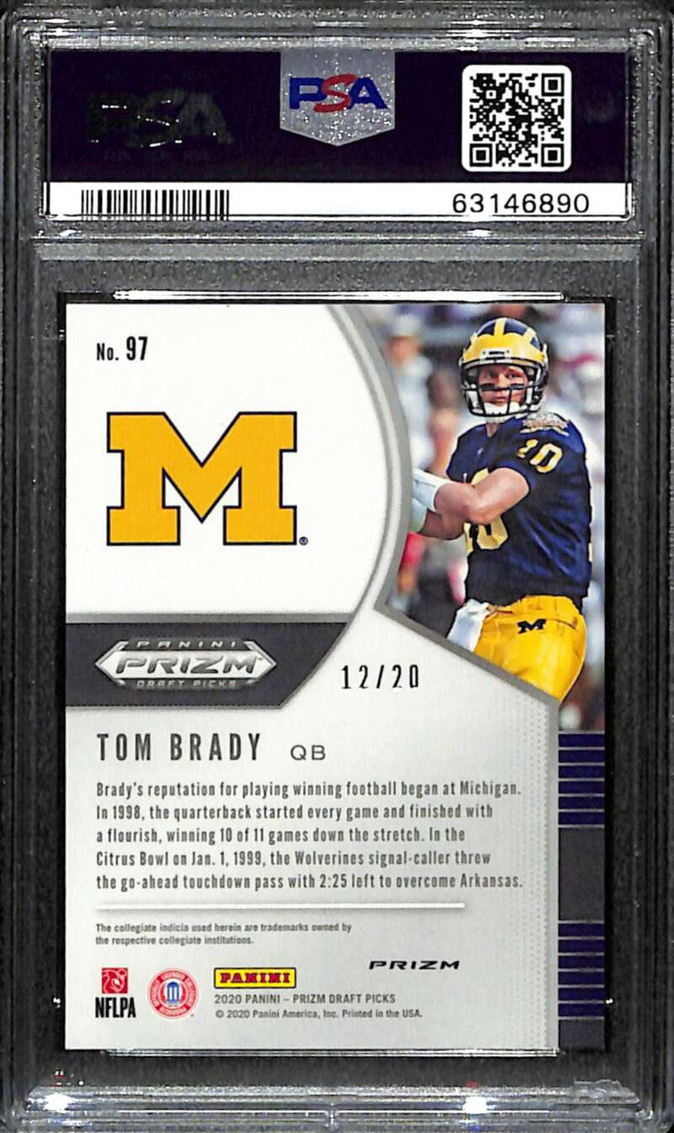 2020 Panini Prizm Draft Picks Prizms Orange Pulsar 97 Tom Brady 12/20 PSA 10 GEM