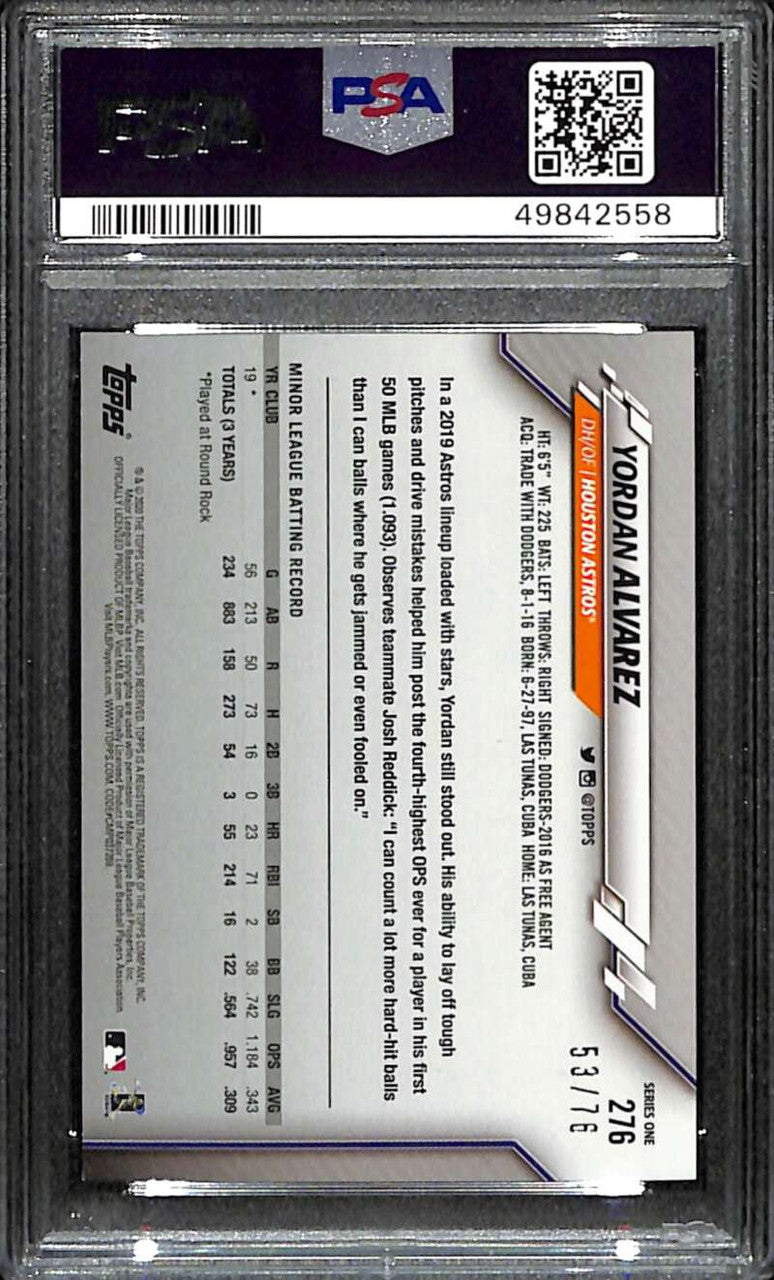 2020 Topps Independence Day 276 Yordan Alvarez Rookie 53/76 PSA 9 MINT