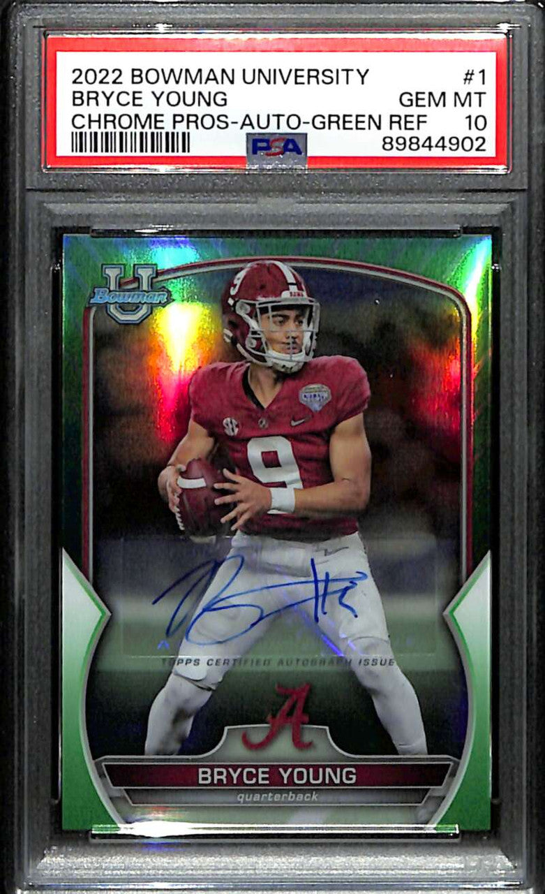 2022 Bowman Chrome U Autographs Green Refractor Bryce Young RC Auto 53/99 PSA 10