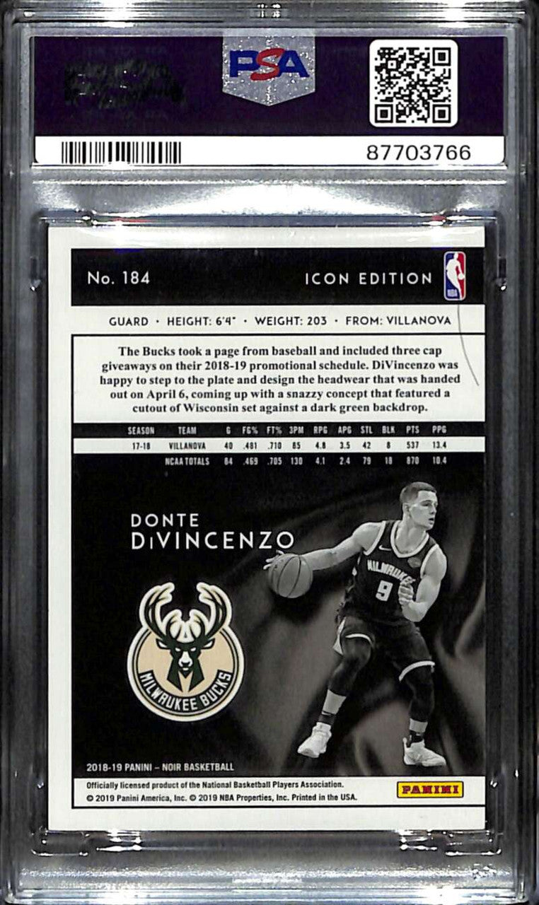 2018-19 Panini Noir Platinum 184 Donte DiVincenzo I Rookie 1/1 Icon PSA 7