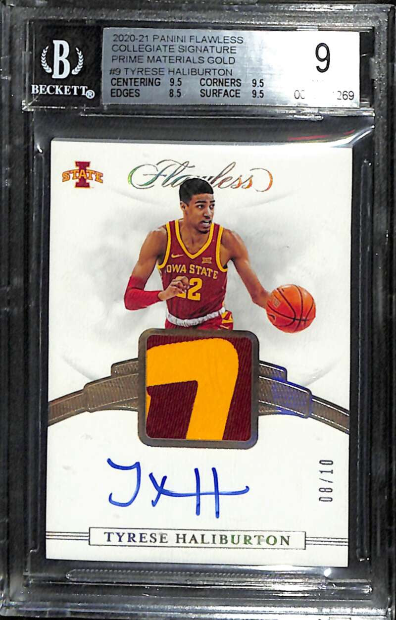 2020-21 Panini Flawless Collegiate Tyrese Haliburton Rookie Patch Auto /10 BGS 9