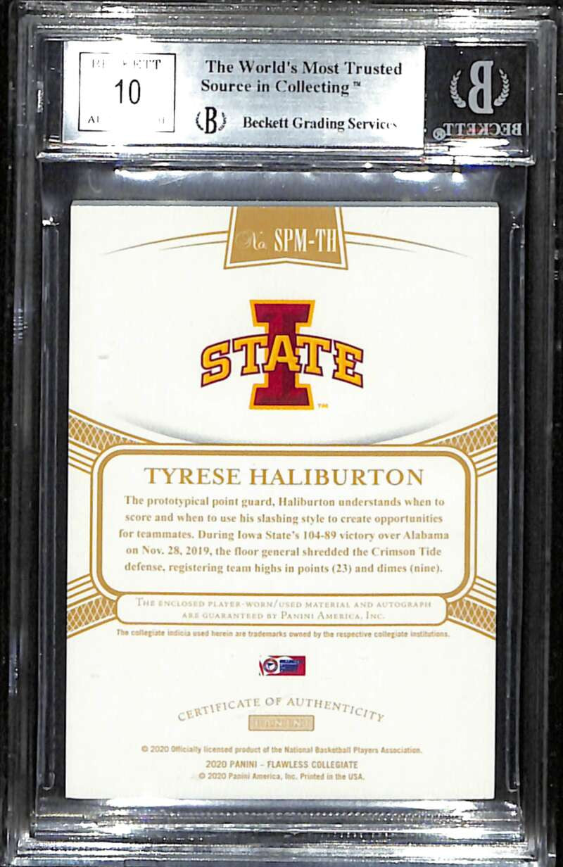 2020-21 Panini Flawless Collegiate Tyrese Haliburton Rookie Patch Auto /10 BGS 9