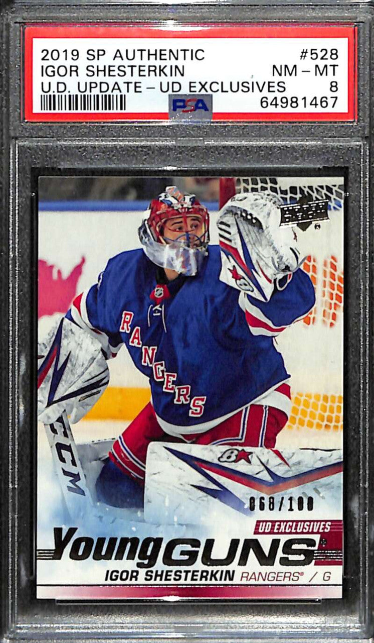 2019-20 Upper Deck Exclusives 528 Igor Shesterkin Rookie Young Guns 68/100 PSA 8