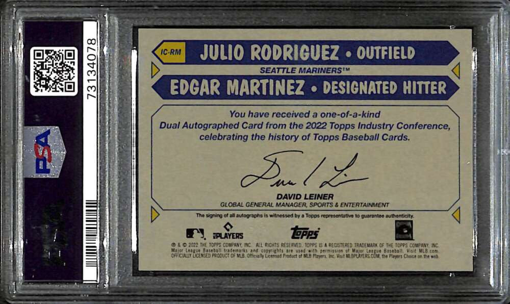 2022 Topps Industry Conference Edgar Martinez Julio Rodriguez RC Auto PSA 10