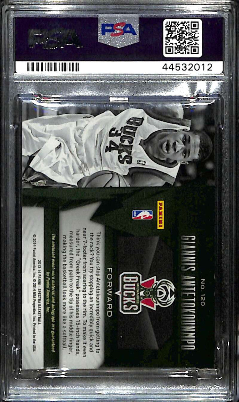 2013-14 Panini Spectra 120 Giannis Antetokounmpo Rookie Jersey Auto PSA 8.5