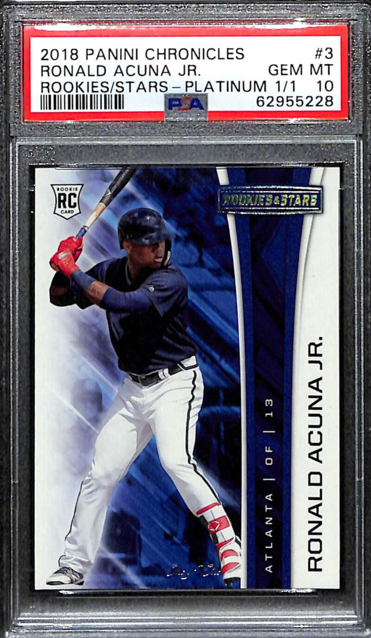 2018 Rookies and Stars Platinum 3 Ronald Acuna Jr. Rookie 1/1 PSA 10 GEM MT
