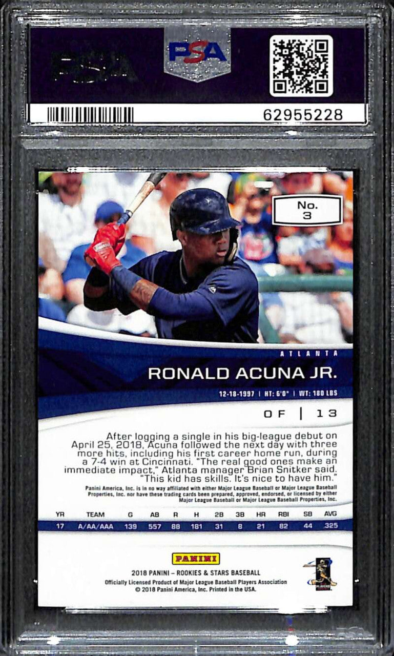 2018 Rookies and Stars Platinum 3 Ronald Acuna Jr. Rookie 1/1 PSA 10 GEM MT