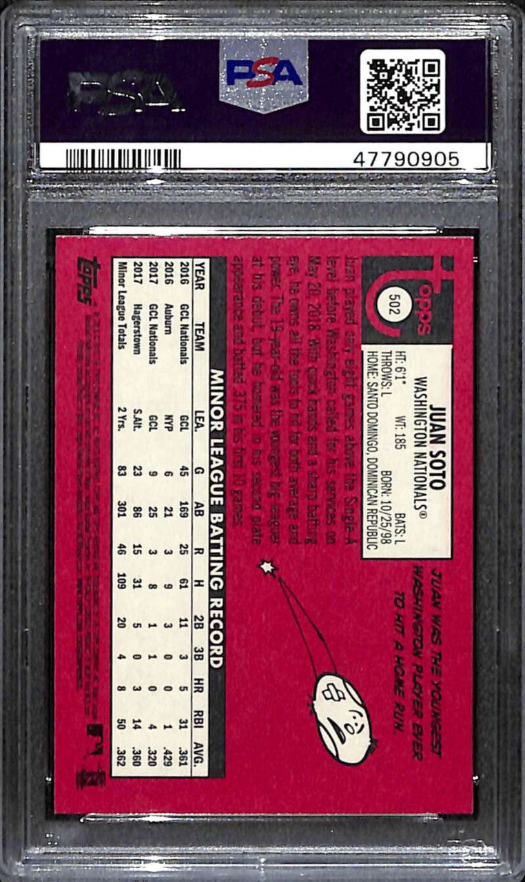 2018 Topps Heritage Magenta Back 502 Juan Soto Rookie /10 PSA 10 GEM MT
