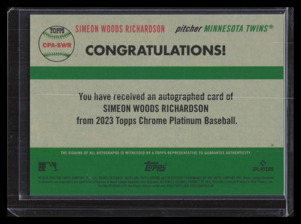 2023 Topps Chrome Platinum Blue Refractor Simeon Woods Richardson RC Auto 37/99