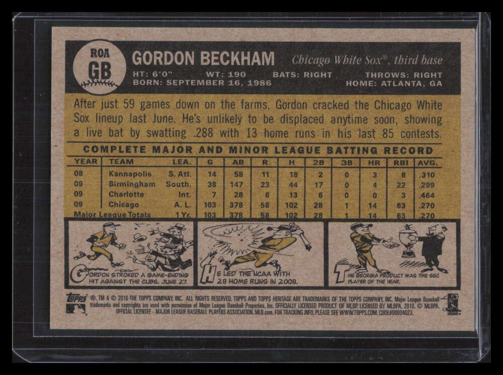2010 Topps Heritage Real One Autographs GB Gordon Beckham Rookie Auto