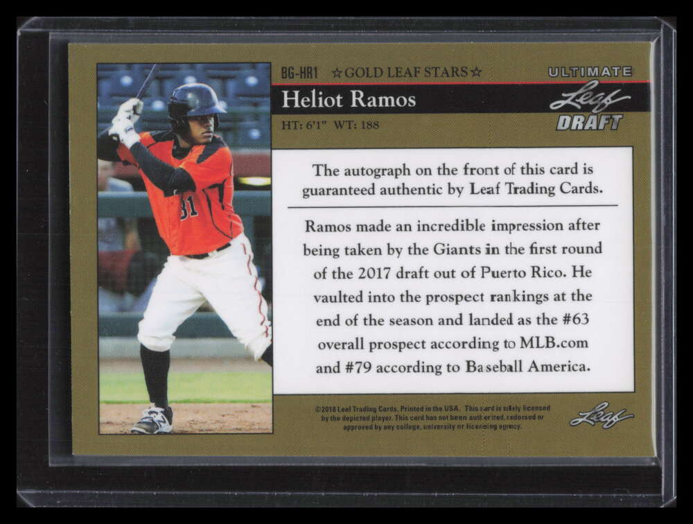 DELETE 153311 2018 Leaf Ultimate Draft 92 Silver Prismatic bghr1 Heliot Ramos Rookie Auto 2/15