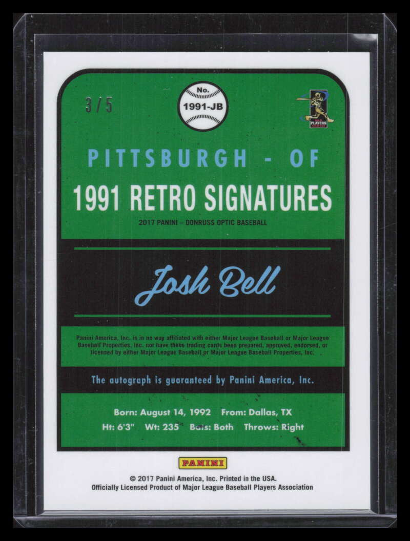 2017 Donruss Optic Rated '91 Retro Signatures Green Josh Bell Rookie Auto 3/5