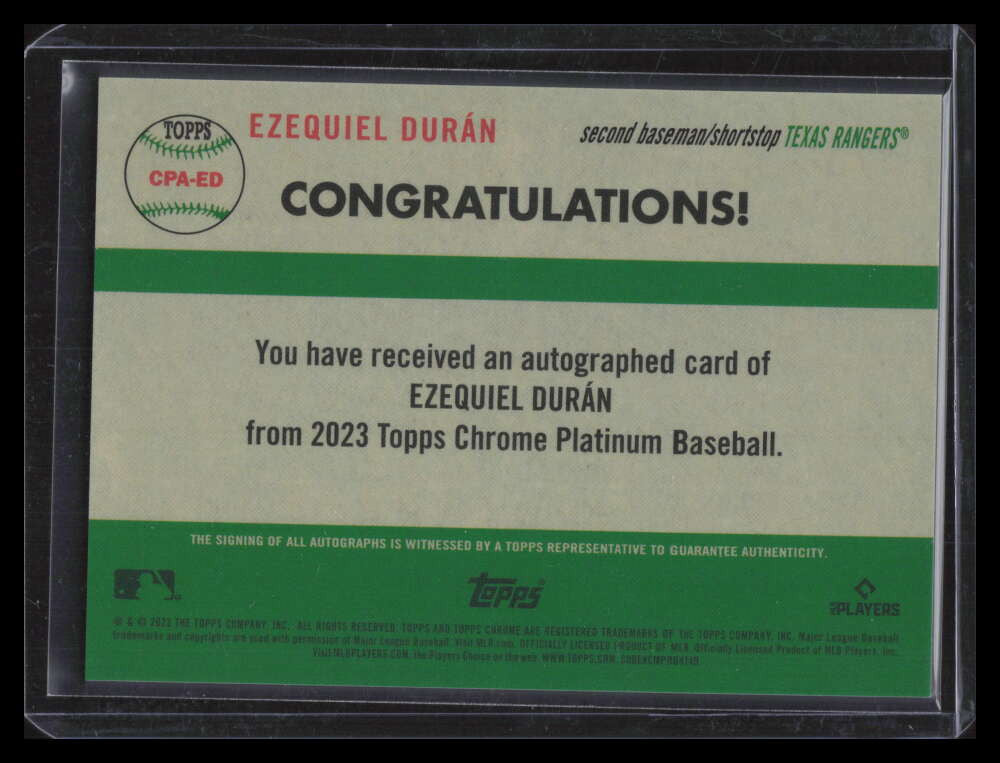 SOLD 153315 2023 Topps Chrome Platinum Autographs Gold Refractor Ezequiel Duran RC Auto 8/50