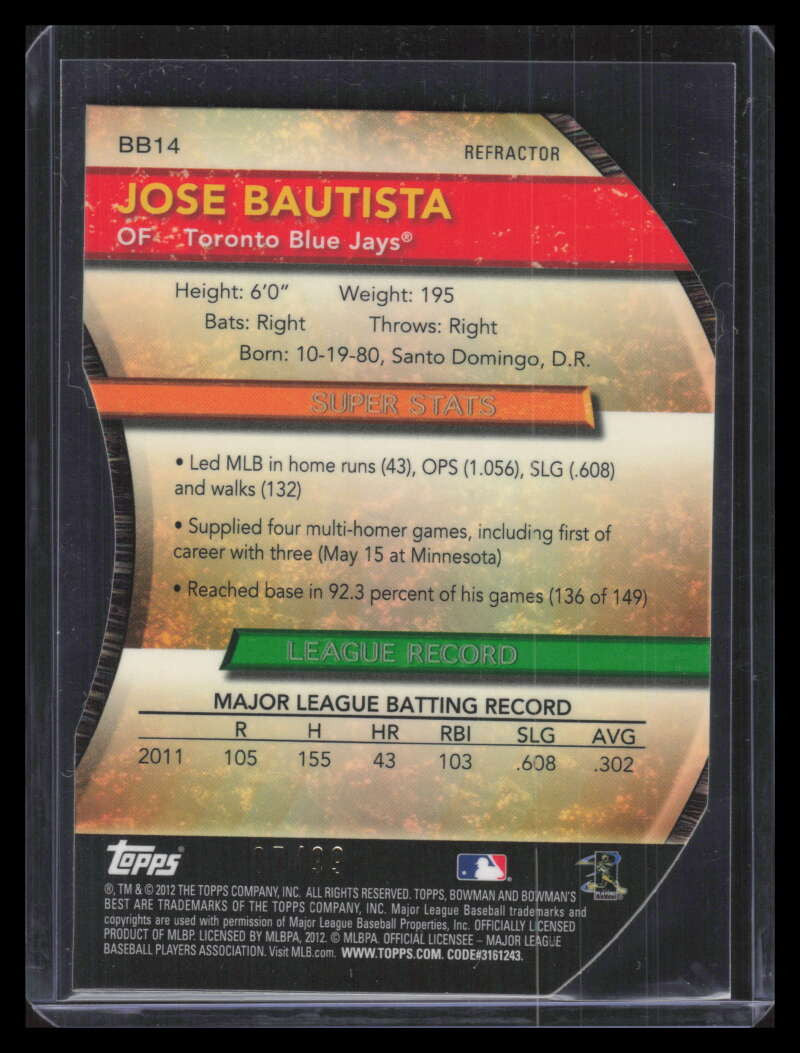 2012 Bowman Bowman's Best Die Cut Refractor bb14 Jose Bautista 7/99