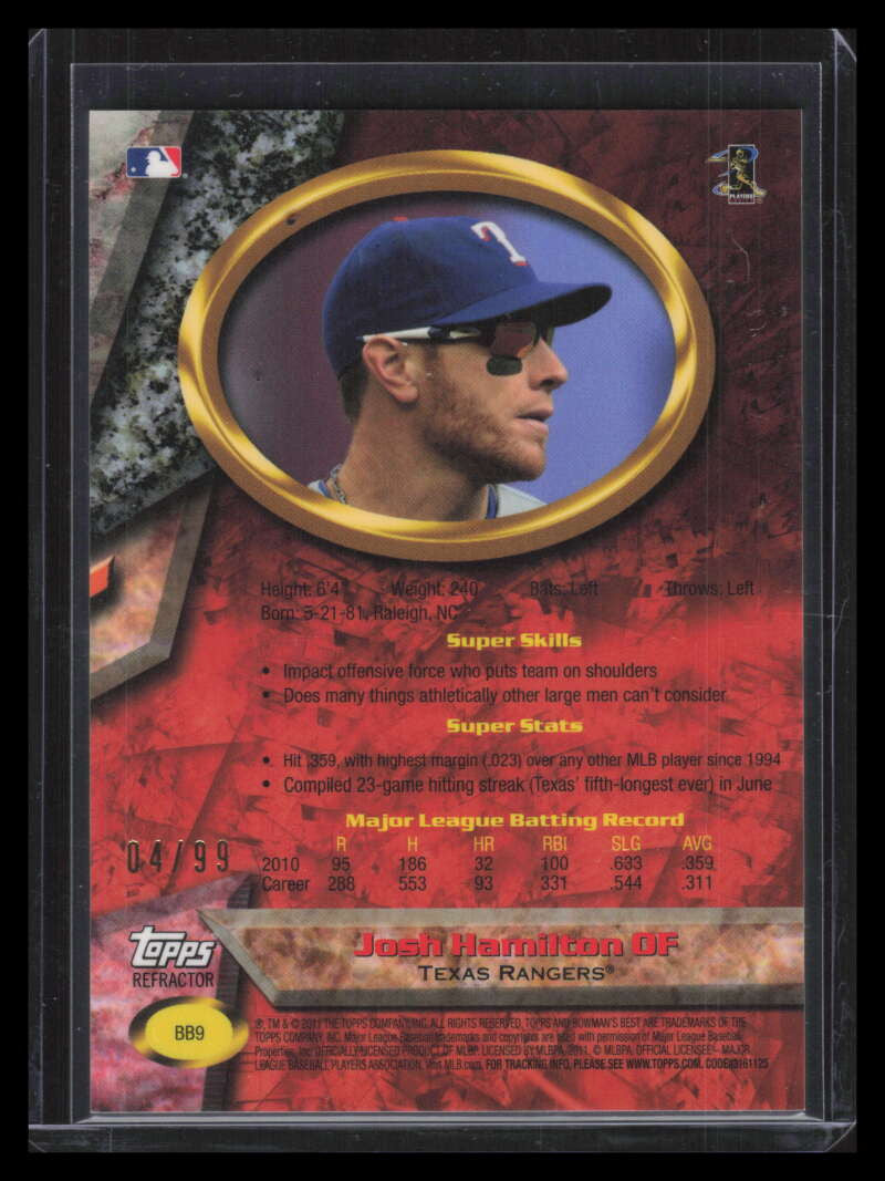 2011 Bowman Bowman's Best Refractor bb9 Josh Hamilton 4/99