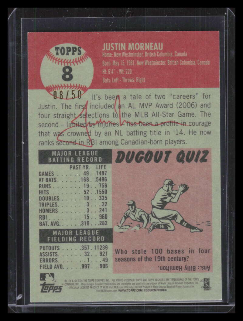 2016 Topps Archives Red 8 Justin Morneau 8/50