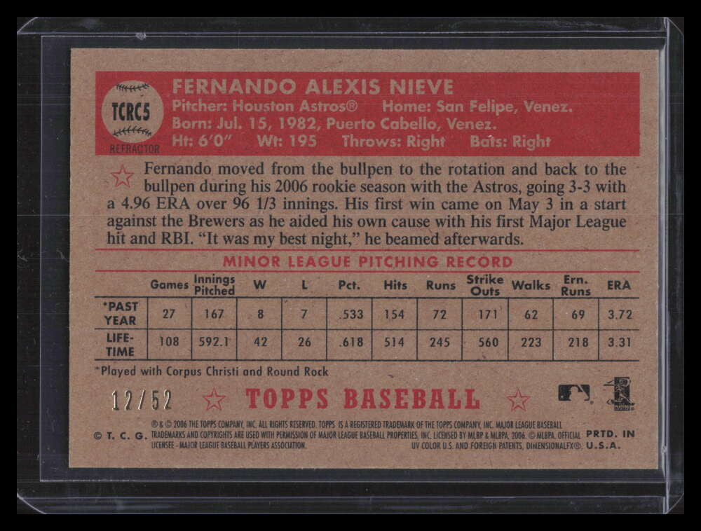 2006 Topps '52 Chrome Gold Refractor 5 Fernando Nieve Rookie 12/52