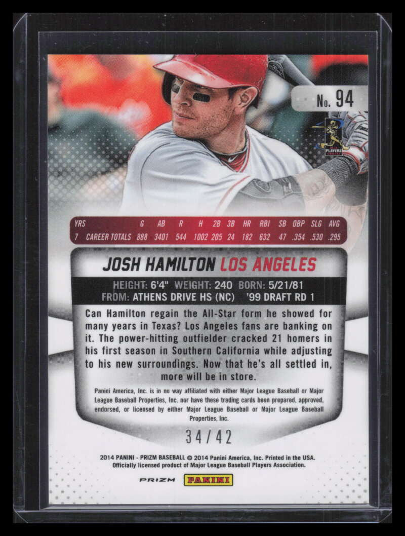 2014 Panini Prizm Prizms Blue 42 Jackie Robinson 94 Josh Hamilton 34/42