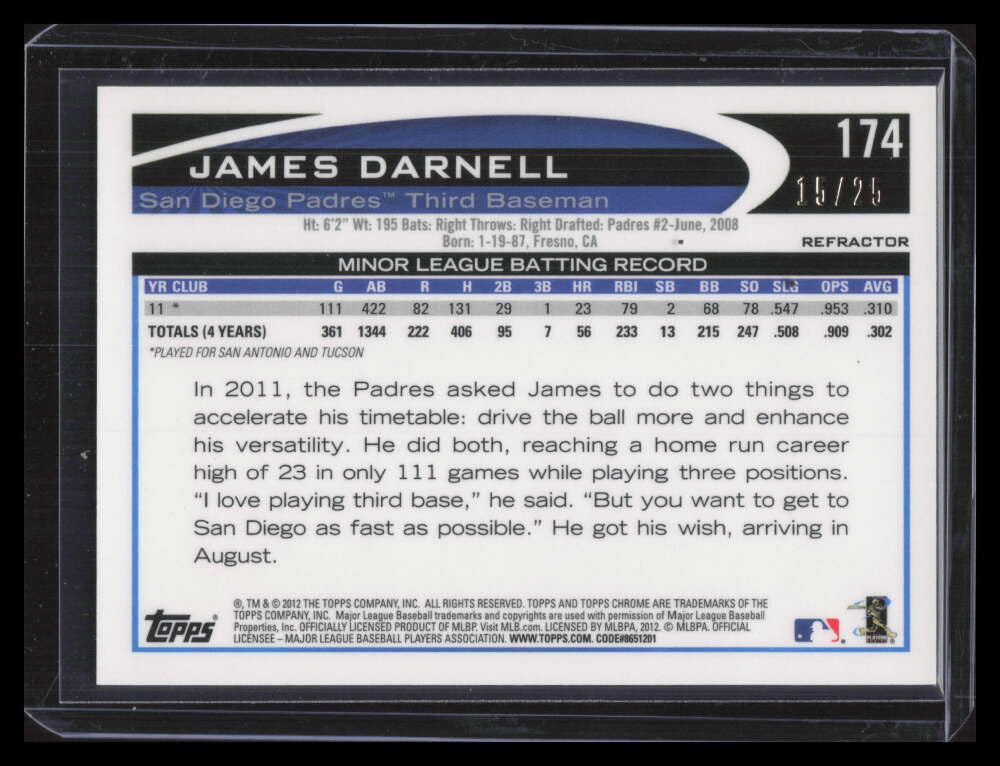 2012 Topps Chrome Red Refractor 174 James Darnell Rookie 15/25