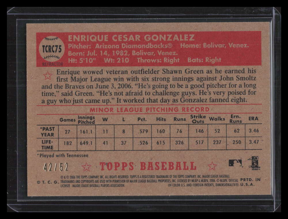 2006 Topps '52 Chrome Gold Refractor 75 Enrique Gonzalez Rookie 42/52