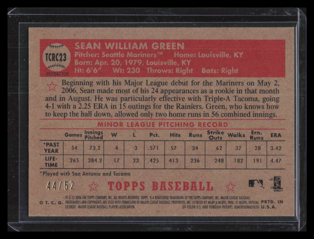 2006 Topps '52 Chrome Gold Refractor 23 Sean Green Rookie 44/52