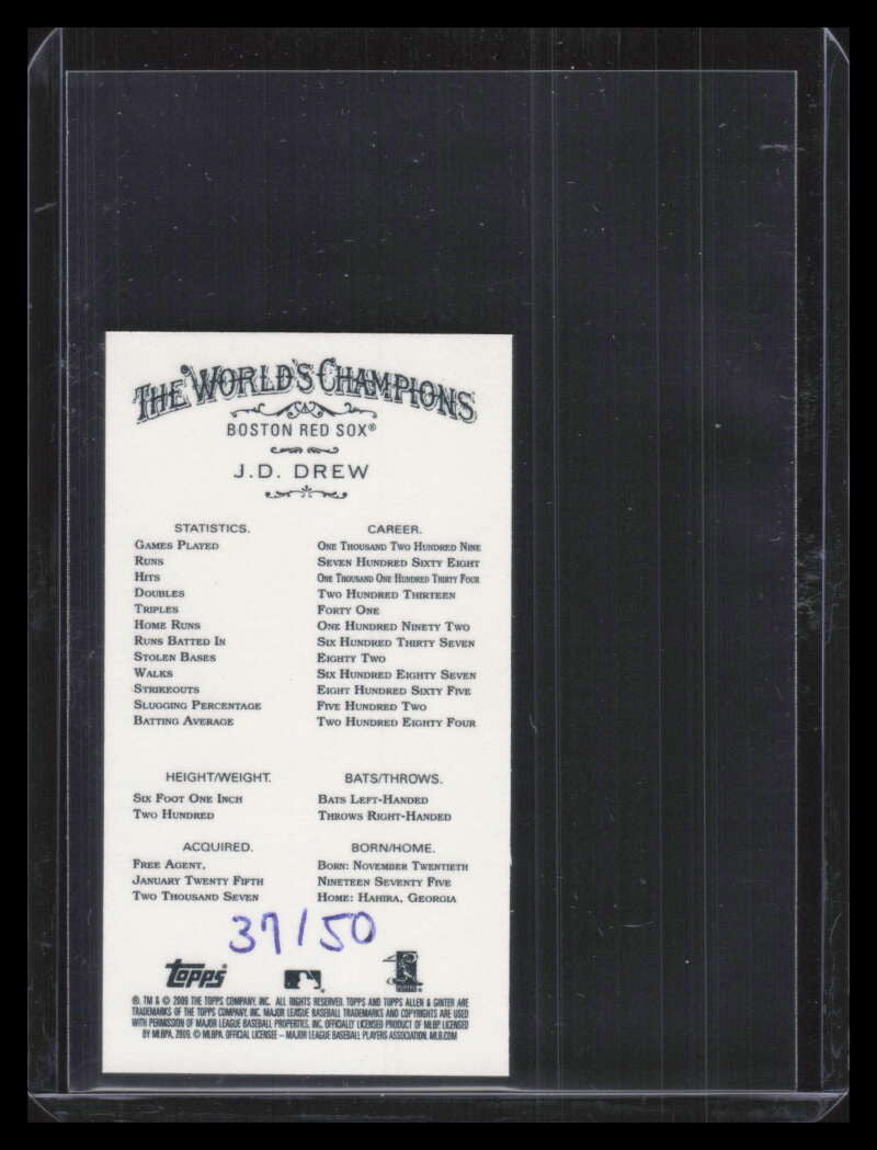 2009 Topps Allen and Ginter Mini No Card Number 127 J. D. Drew 37/50