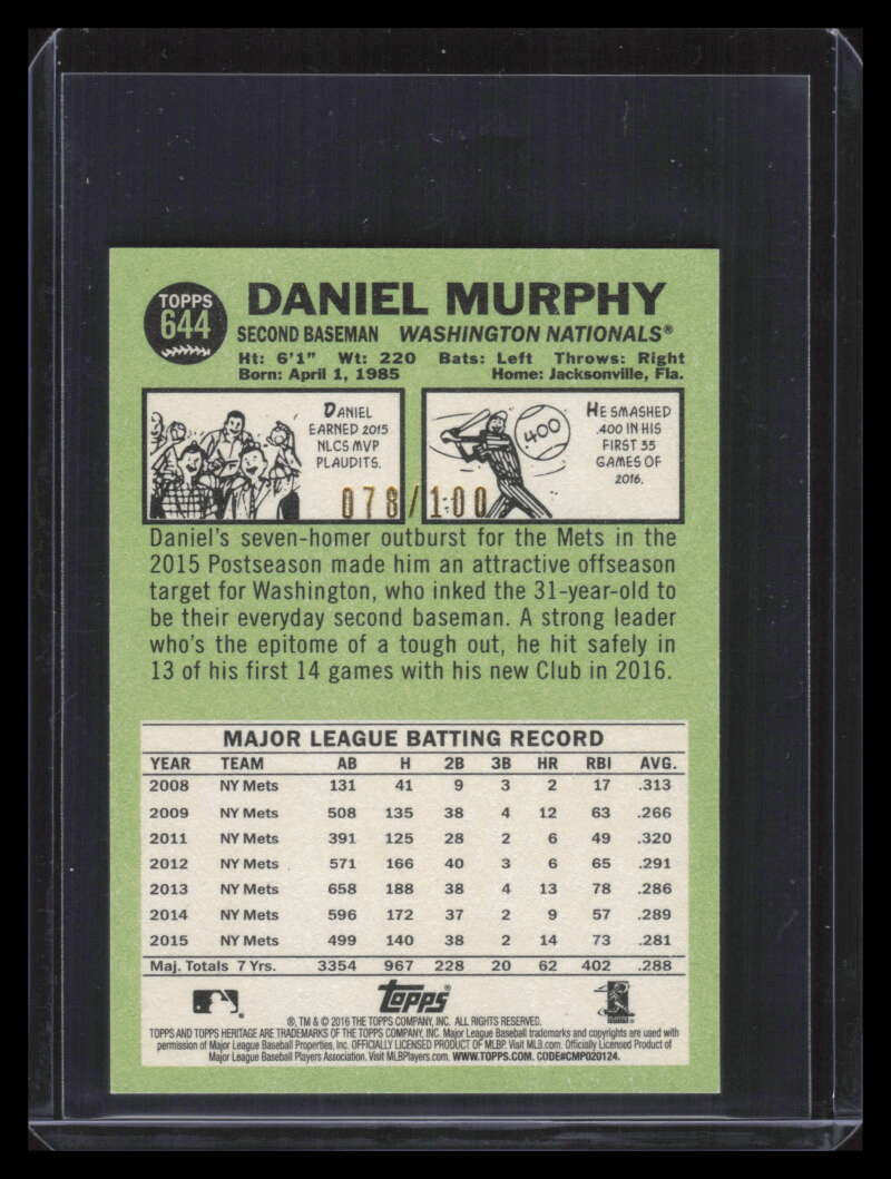 2016 Topps Heritage Mini 644 Daniel Murphy 78/100