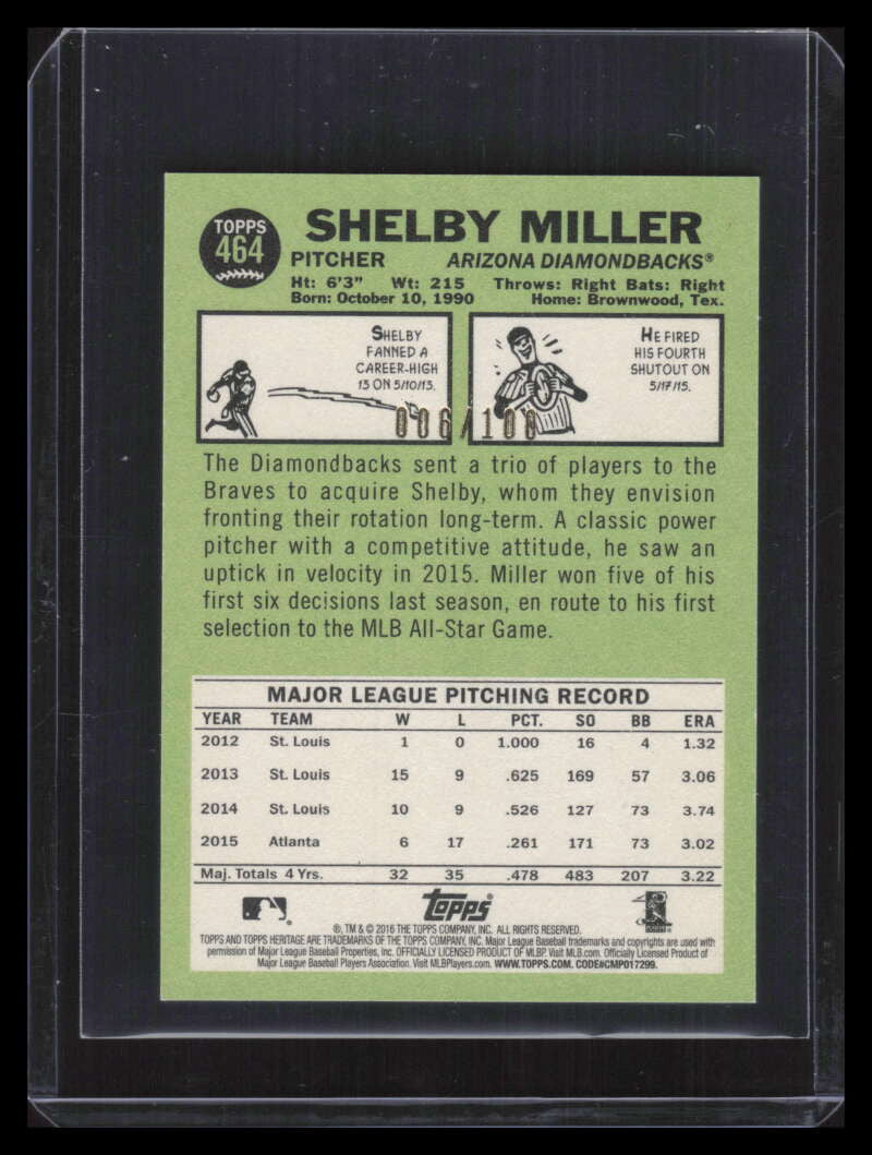 2016 Topps Heritage Mini 464 Shelby Miller 6/100
