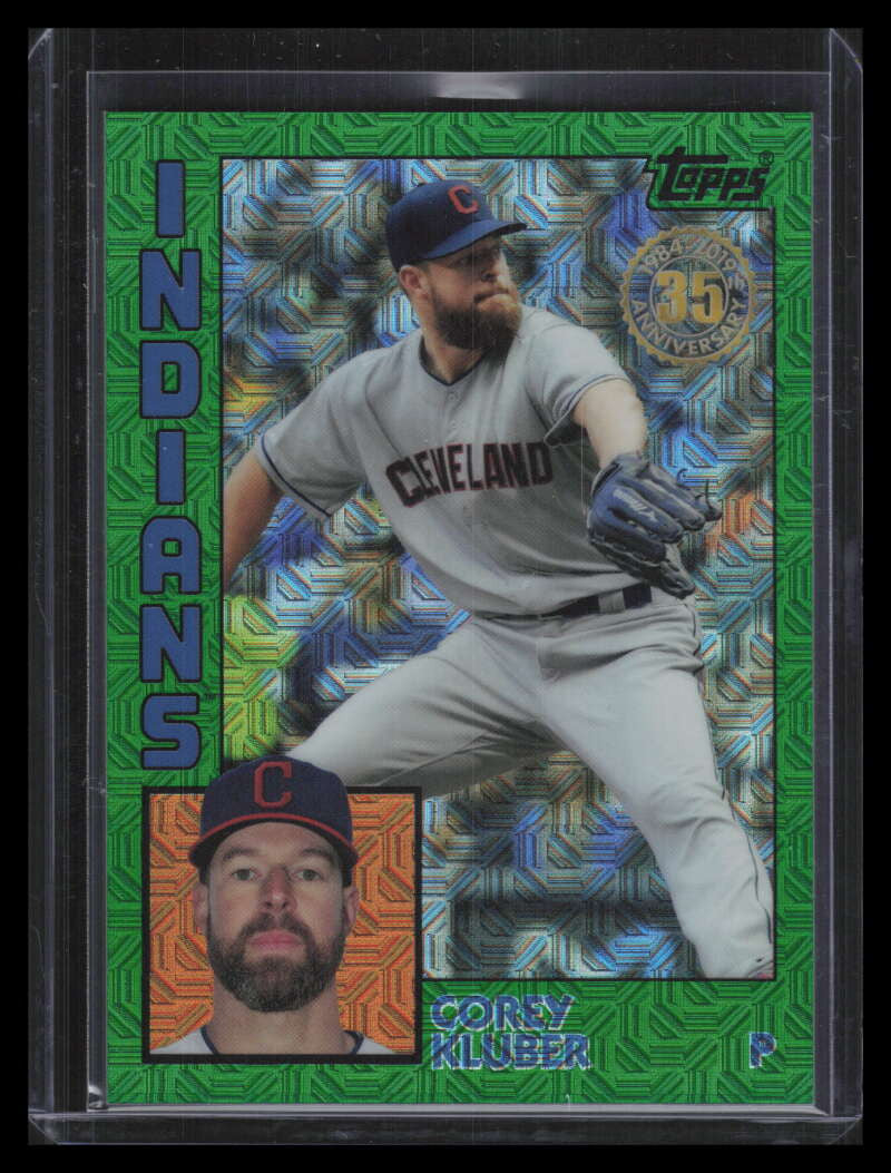 SOLD 153414 2019 Topps '84 Topps Silver Pack Chrome Green Refractor t847 Corey Kluber 8/99