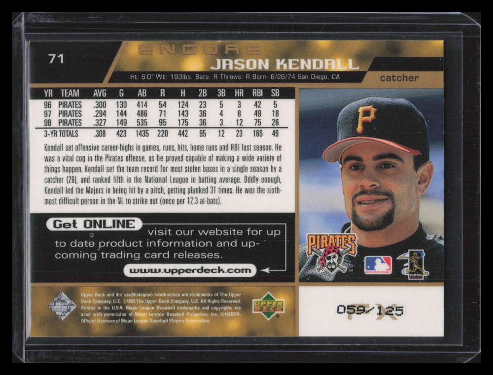 1999 Upper Deck Encore FX Gold 71 Jason Kendall 59/125