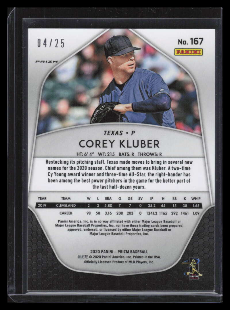 2020 Panini Prizm Prizms Bronze Donut Circles Refractor 167 Corey Kluber 4/25