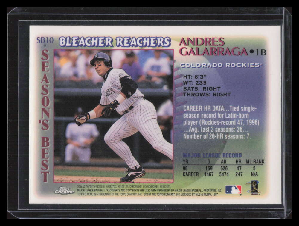 1997 Topps Chrome Season's Best Refractor 10 Andres Galarraga Bleacher Reachers