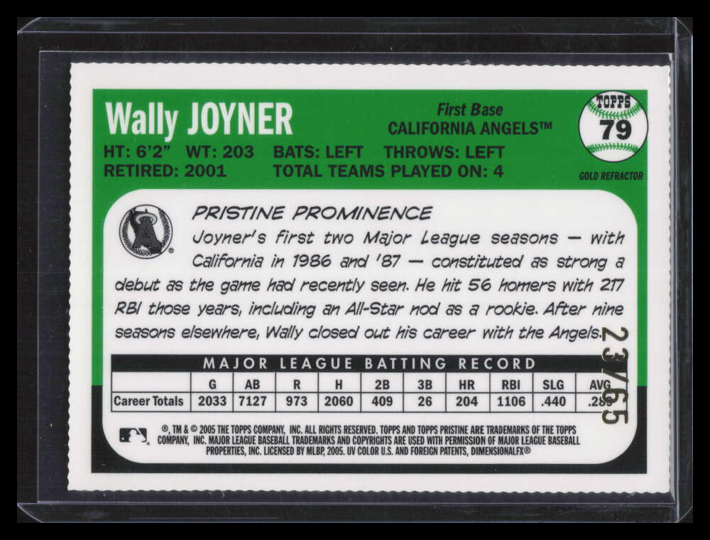 2005 Topps Pristine Legends Gold Die Cut Refractor 79 Wally Joyner 23/65