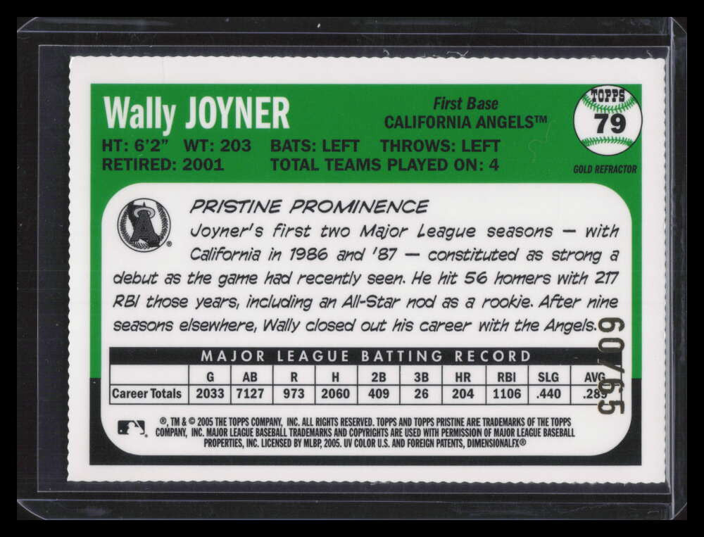 2005 Topps Pristine Legends Gold Die Cut Refractor 79 Wally Joyner 60/65