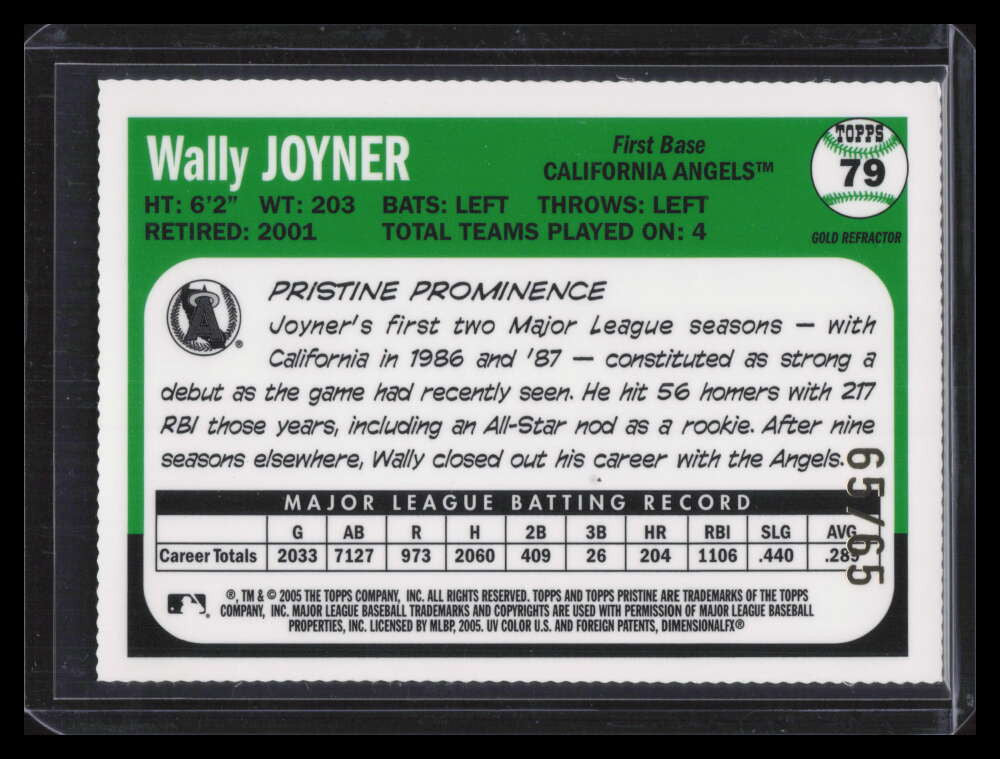 2005 Topps Pristine Legends Gold Die Cut Refractor 79 Wally Joyner 65/65