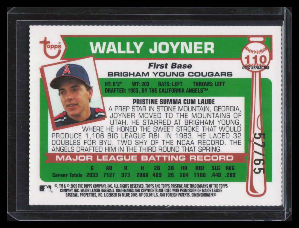 2005 Topps Pristine Legends Gold Die Cut Refractor 110 Wally Joyner 57/65