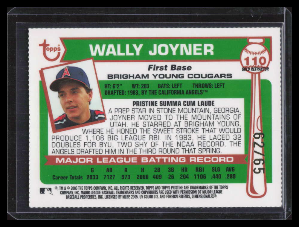 2005 Topps Pristine Legends Gold Die Cut Refractor 110 Wally Joyner 62/65