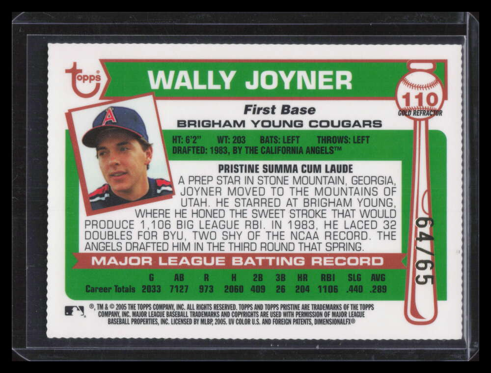 2005 Topps Pristine Legends Gold Die Cut Refractor 110 Wally Joyner 64/65