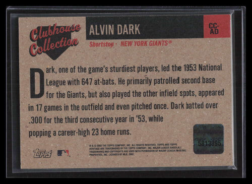 2002 Topps Heritage Clubhouse Collection CCAD Alvin Dark Bat
