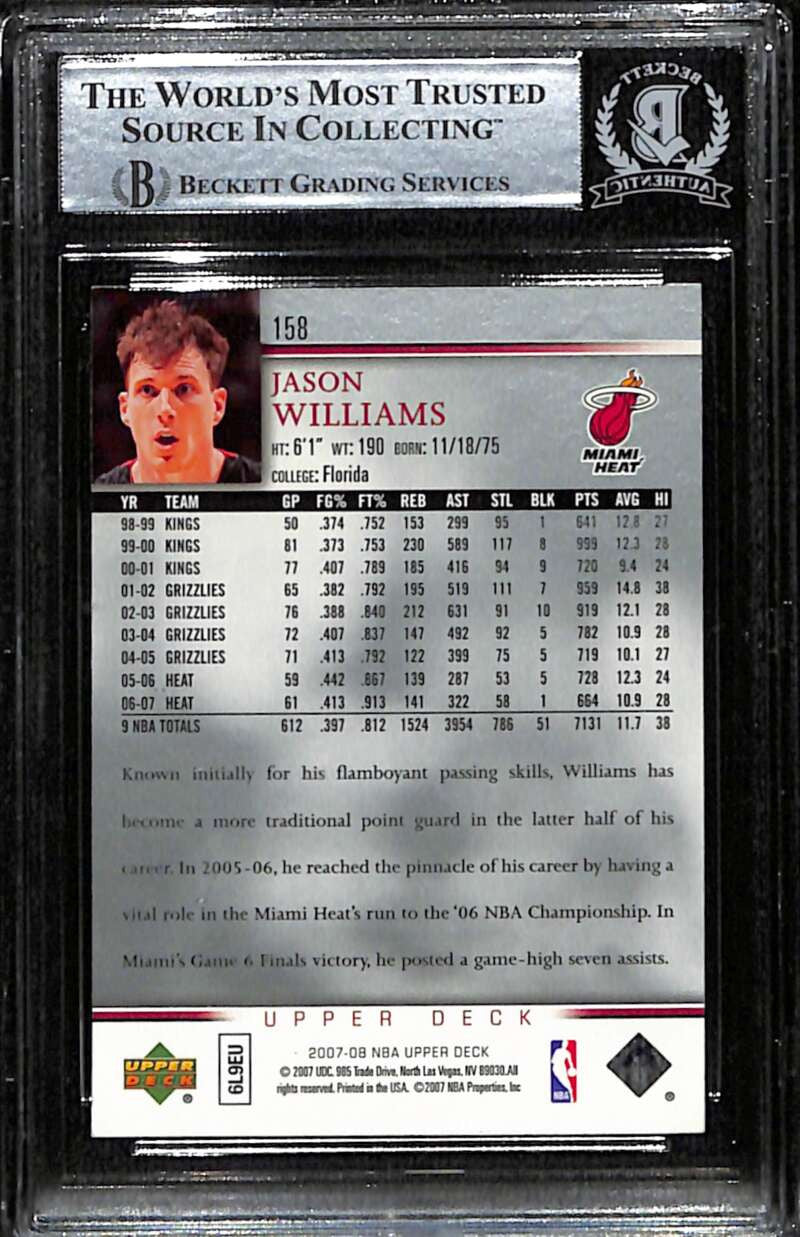 2007-08 Upper Deck 158 Jason Williams Beckett Authentic Autograph BAS Auto
