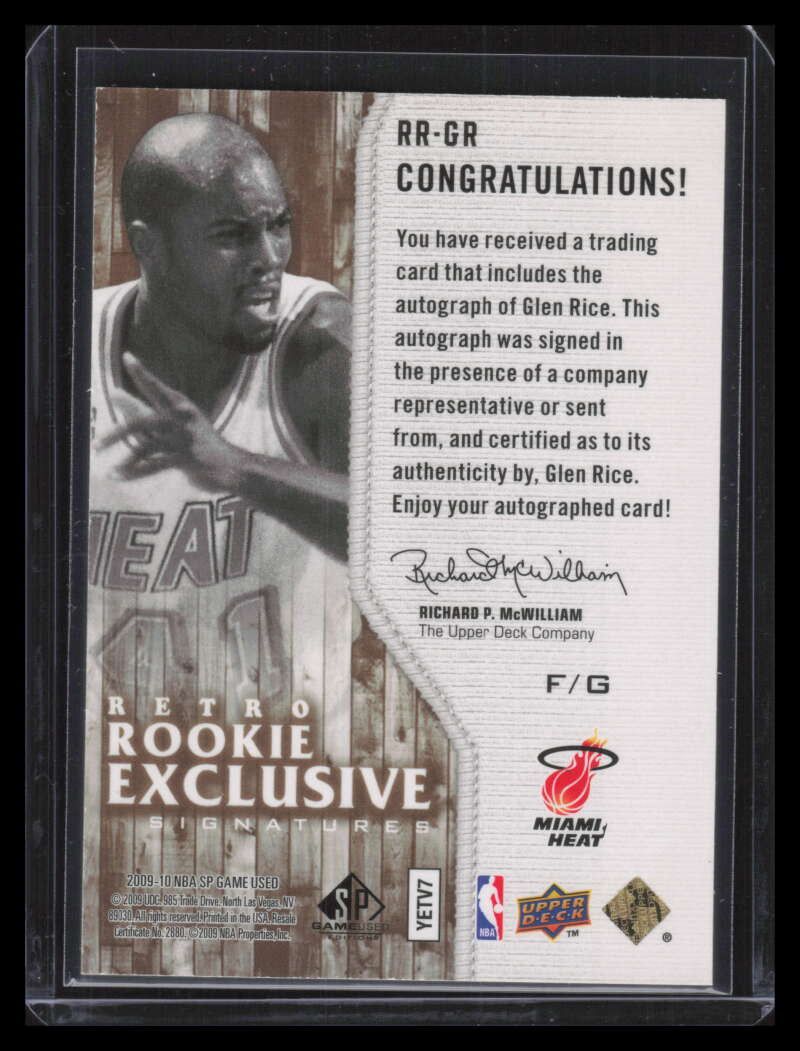 SOLD 153499 2009-10 SP Game Used Retro Rookie Exclusives RRGR Glen Rice Auto 4/54 READ