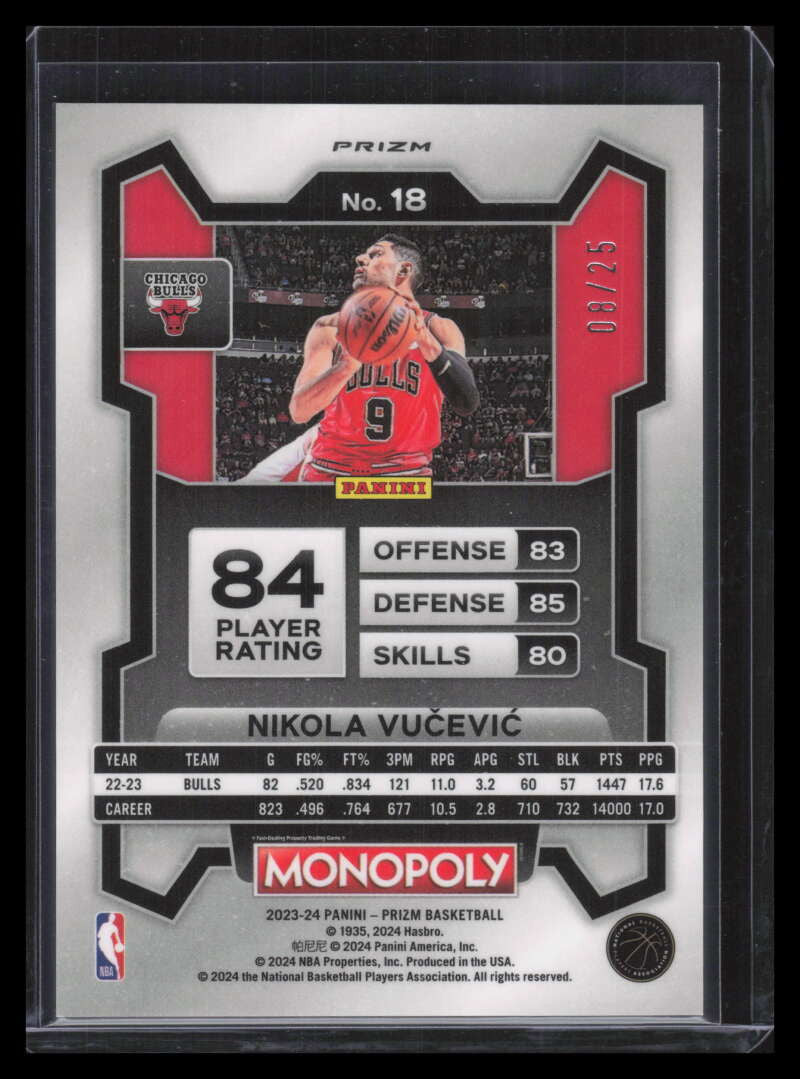 2023-24 Panini Prizm Monopoly Question Mark Refractor 18 Nikola Vucevic 9/25