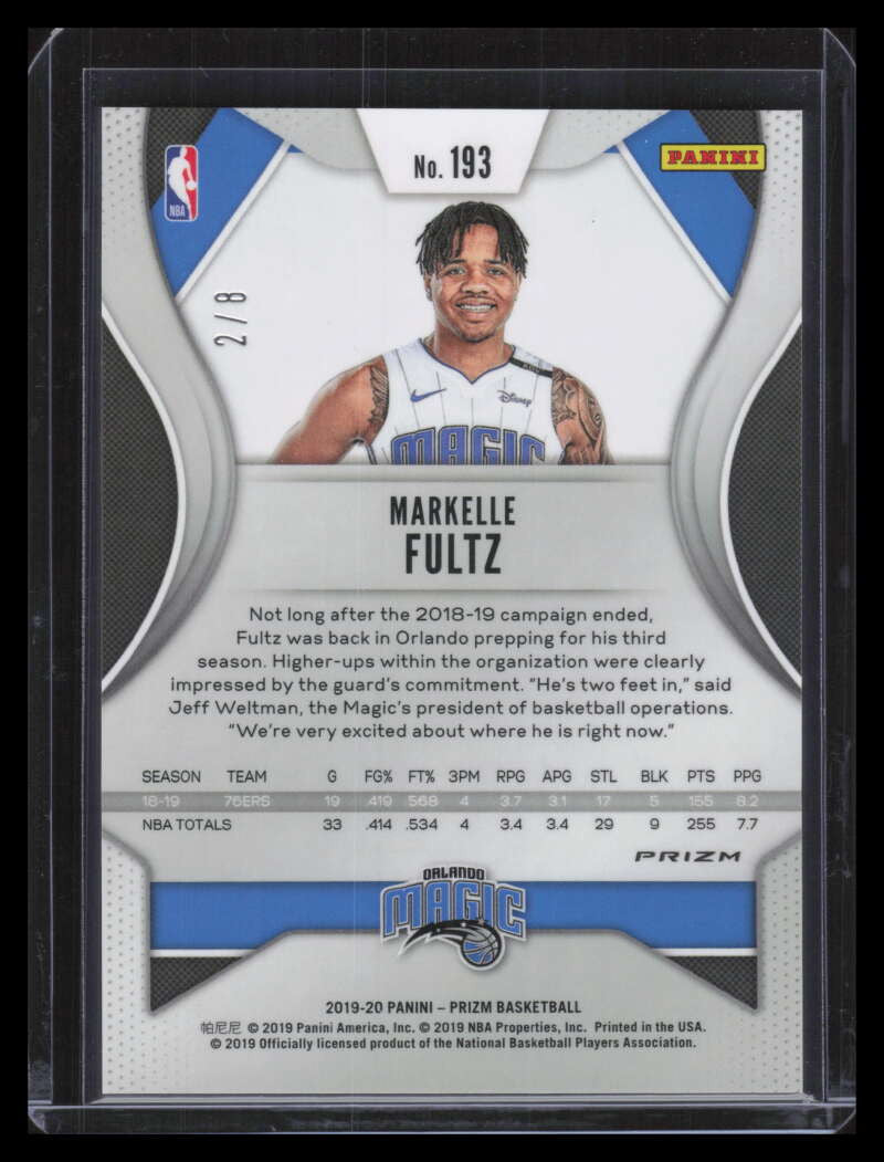 2019-20 Panini Prizm Prizms Choice Green Refractor 193 Markelle Fultz 2/9