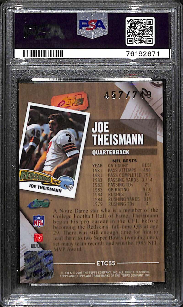 2006 eTopps Classic 55 Joe Theismann PSA/DNA Certified Authentic 10 Auto