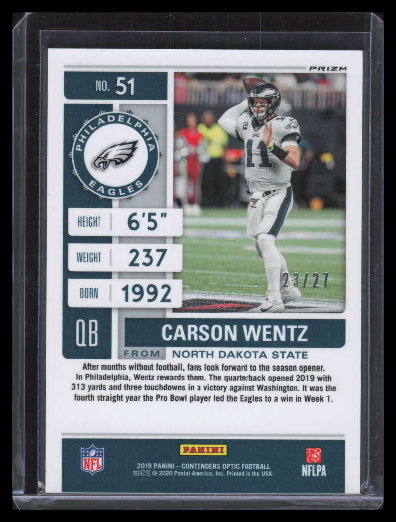 2019 Panini Contenders Optic Green Pulsar 51 Carson Wentz 23/27