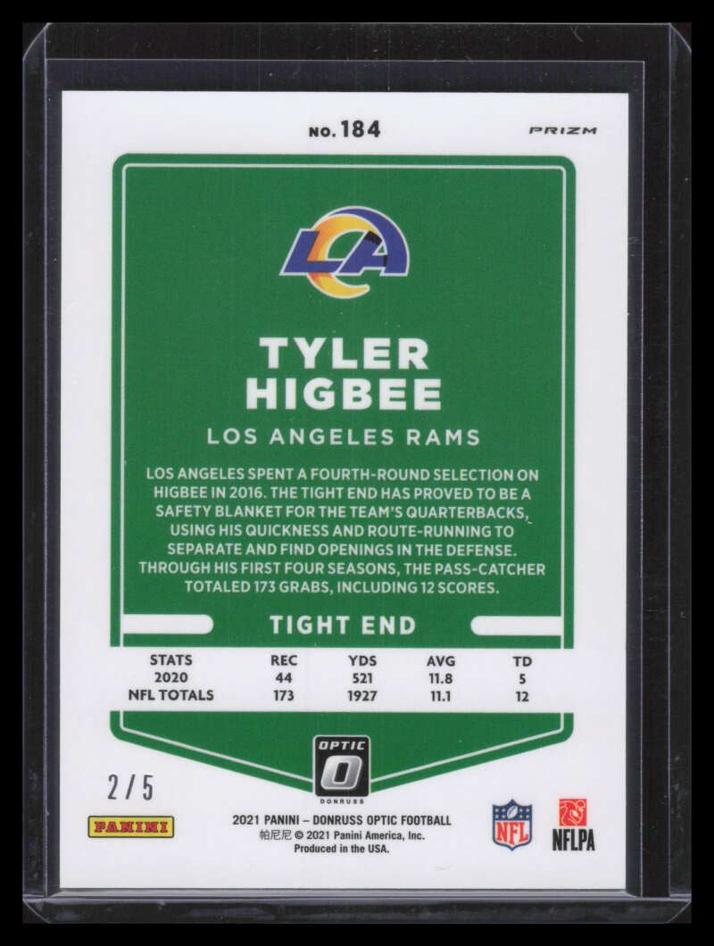 2021 Donruss Optic Green Refractor 184 Tyler Higbee 2/5 READ